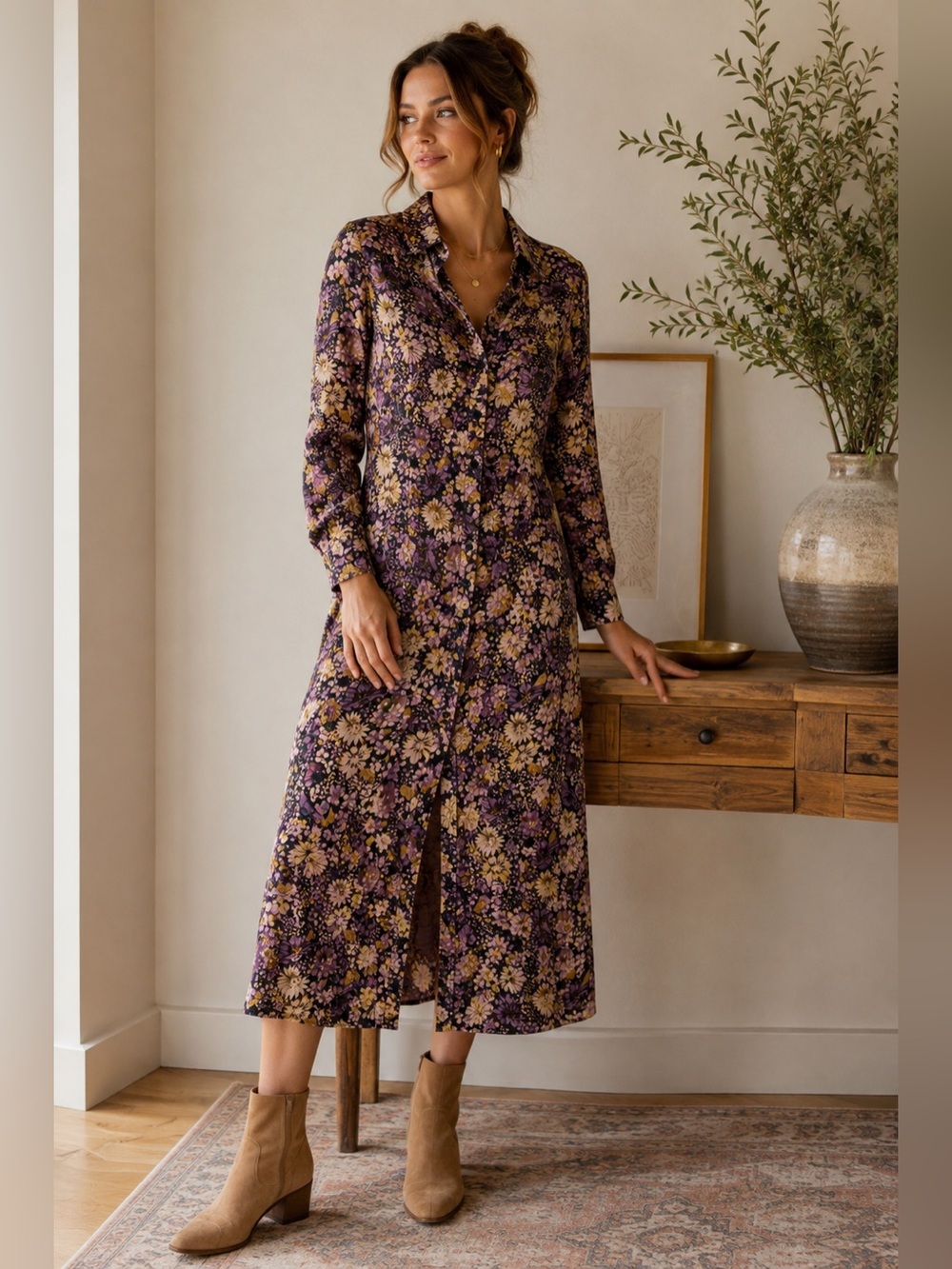 & Other Stories Stockholm Atelier Floral Button-Front Midi Dress | Size 2